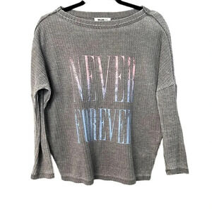 William Rast Gray Waffle Print Long Sleeve Never Forever Oversized Tee Sz XS